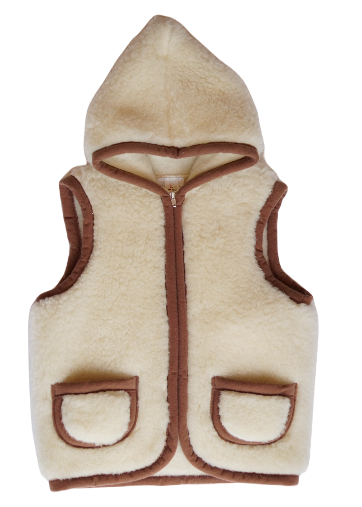 Wollen bodywarmer – Flat White met capuchon