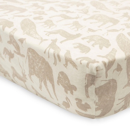 Hoeslaken Jersey 70x140/75x150cm Animals Nougat peuterbed